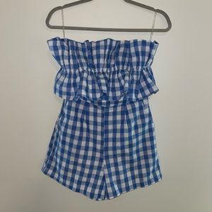Entro Strapless Blue Plaid Romper